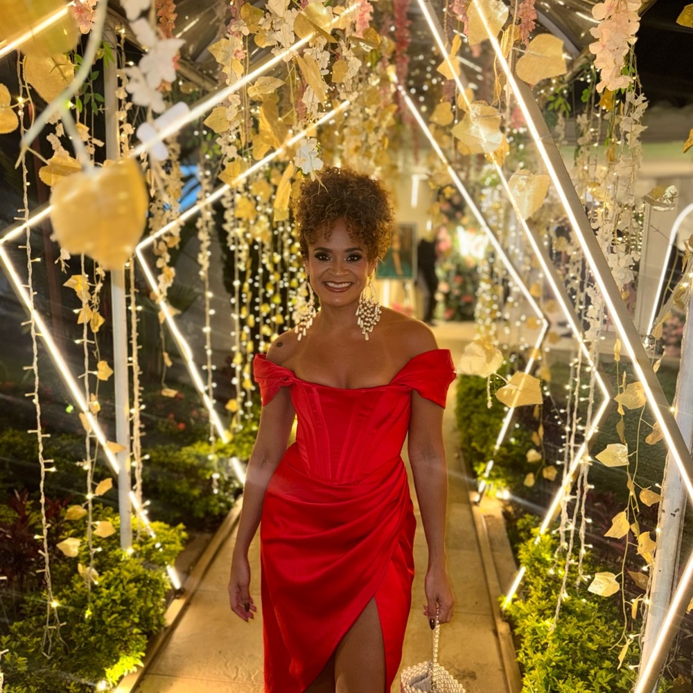 House of CB Red Off-Shoulder Midi Dress